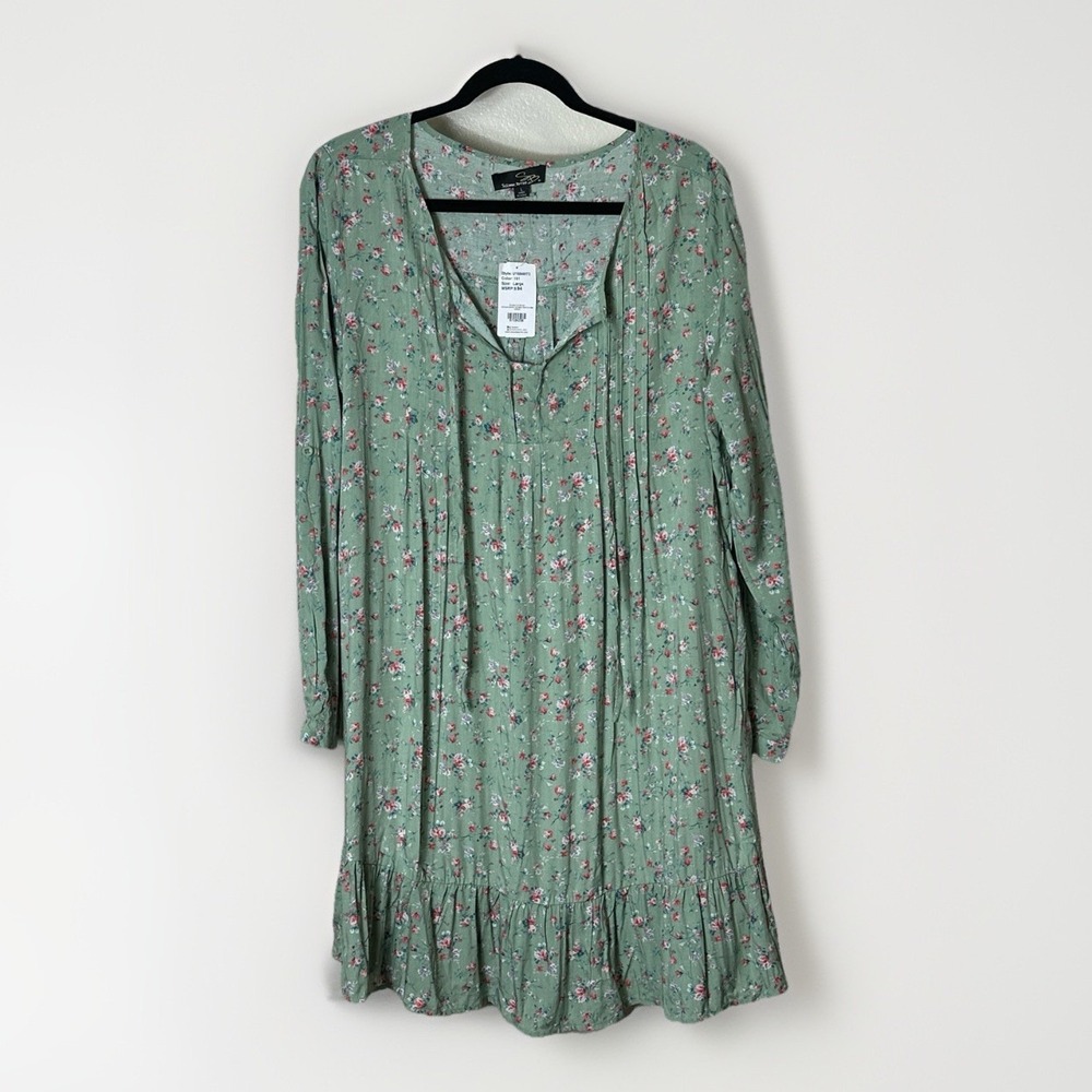 NWT Suzanne Betro Green Floral Shift Dress Womens Large Side Pockets Cottagecore